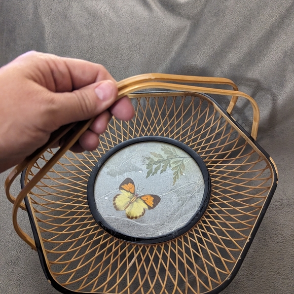 Vintage Bamboo Rattan Butterfly Basket With Handles - Picture 5 of 5